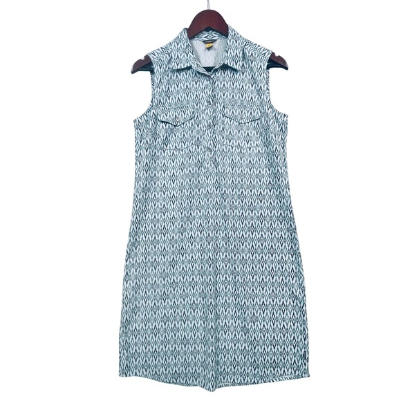 Eddie Bauer Dresses & Skirts - Eddie Bauer Midi Shirt Dress S Teal Geometric Tribal Sleeveless Athletic Outdoor